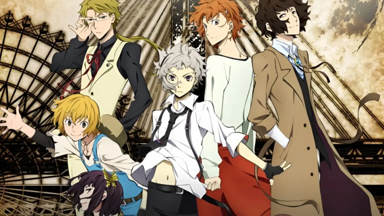 Personagens principais do anime Bungo Stray Dogs em arte oficial