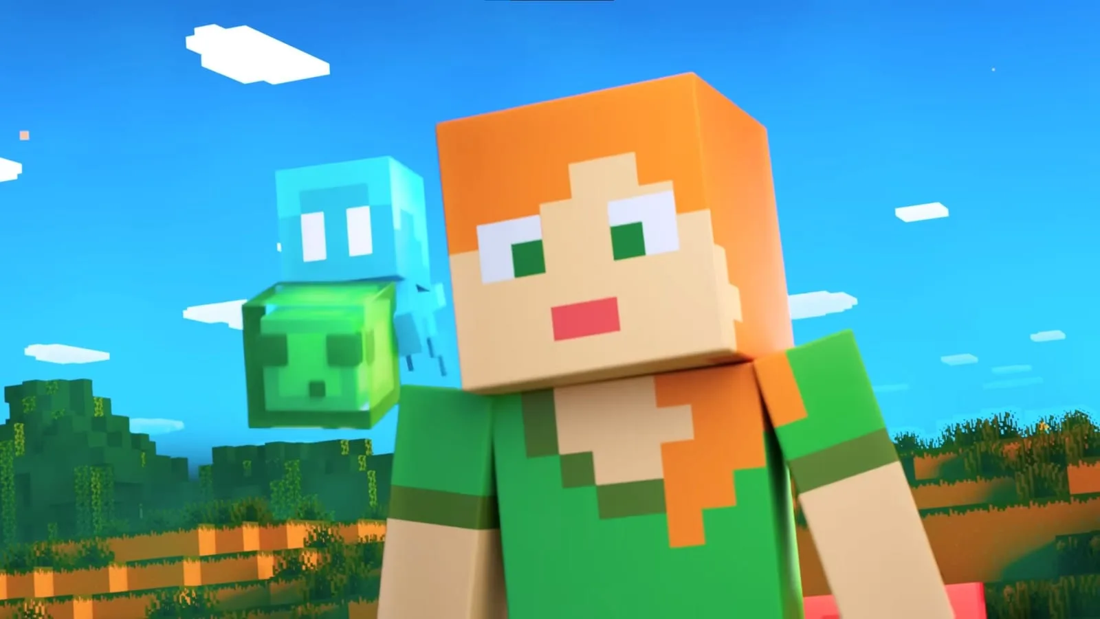 Print da tela inicial de Minecraft Java Edition mostrando gráficos e personagens