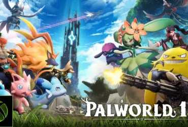 Screenshot oficial de Palworld 1.0 mostrando criatura Pal e cenário aberto