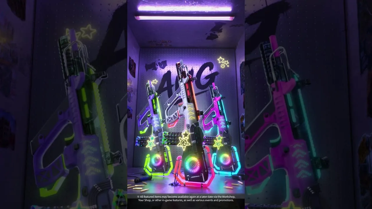 Skin Neon Dream AUG de PUBG com luzes neon vibrantes