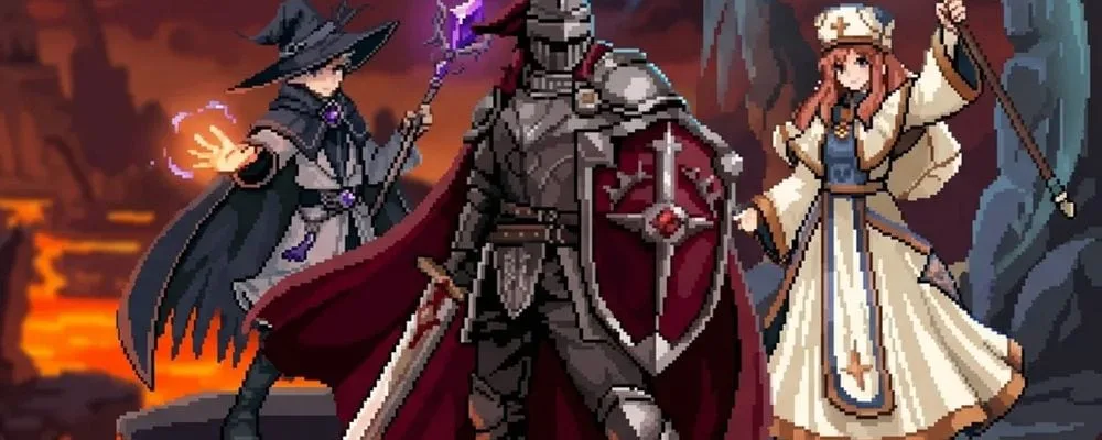 Tela de gameplay de Task Bar Hero mostrando itens colecionáveis e heróis em ação