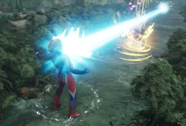 Ultraman Zero em pose de ataque especial em GigaBash