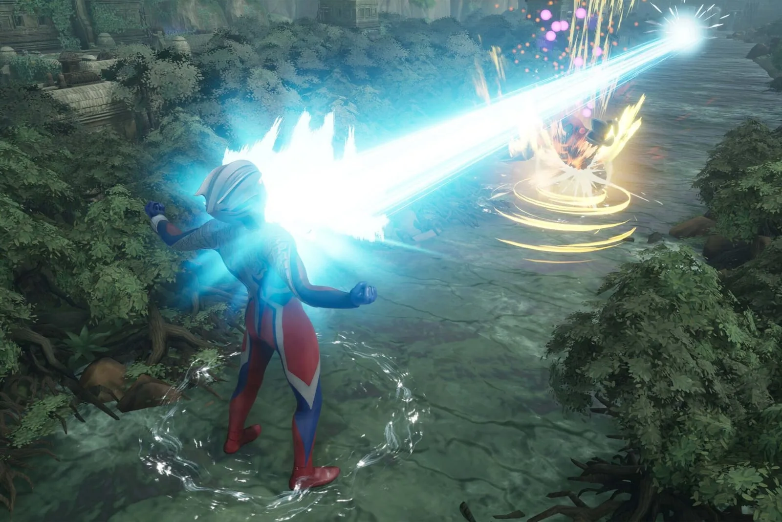 Ultraman Zero em pose de ataque especial em GigaBash