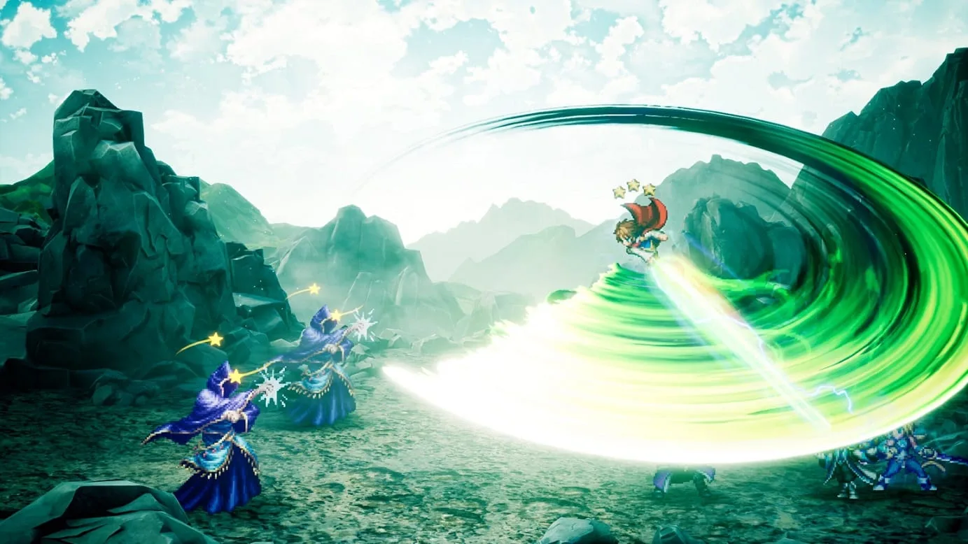 Visão dos espers Ifrit, Shiva e Titan realizando ataques em Final Fantasy Resonance