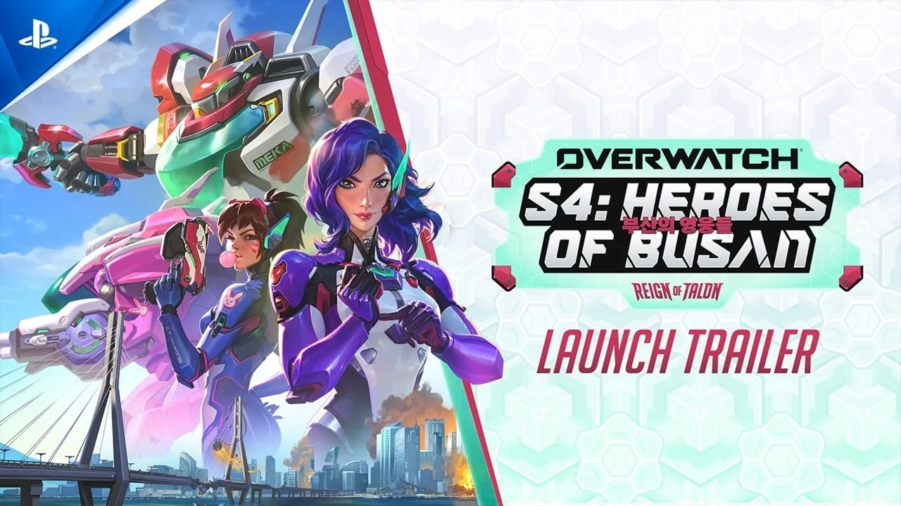Arte do trailer oficial de Overwatch 2 Heroes of Busan exibida no YouTube