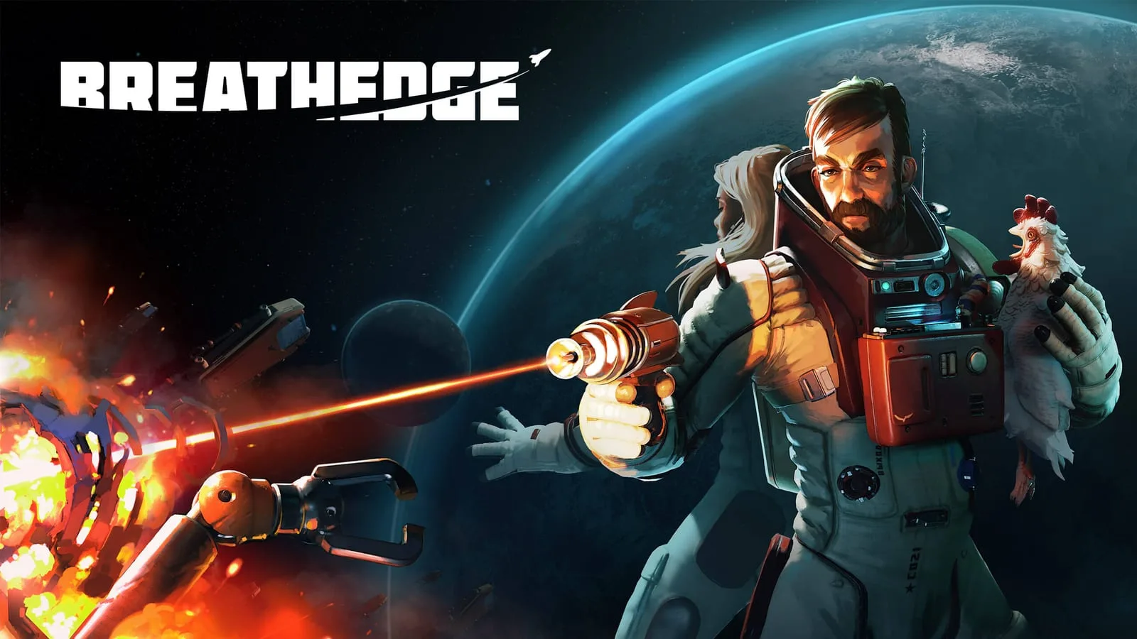 Arte oficial de Breathedge com ambientação espacial na Epic Games Store