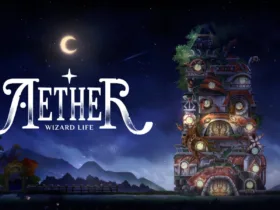 Cena de Aether Wizard Life mostrando o mundo de fantasia do jogo