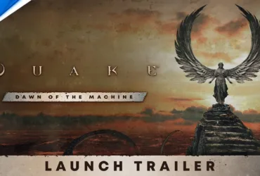 Cena do trailer oficial de Quake: Dawn of the Machine no PS5 e PS4 mostrando ação intensa