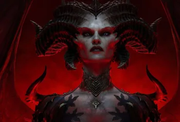 Ilustração de Diablo 4 mostrando altar de Lilith e clima sombrio do jogo