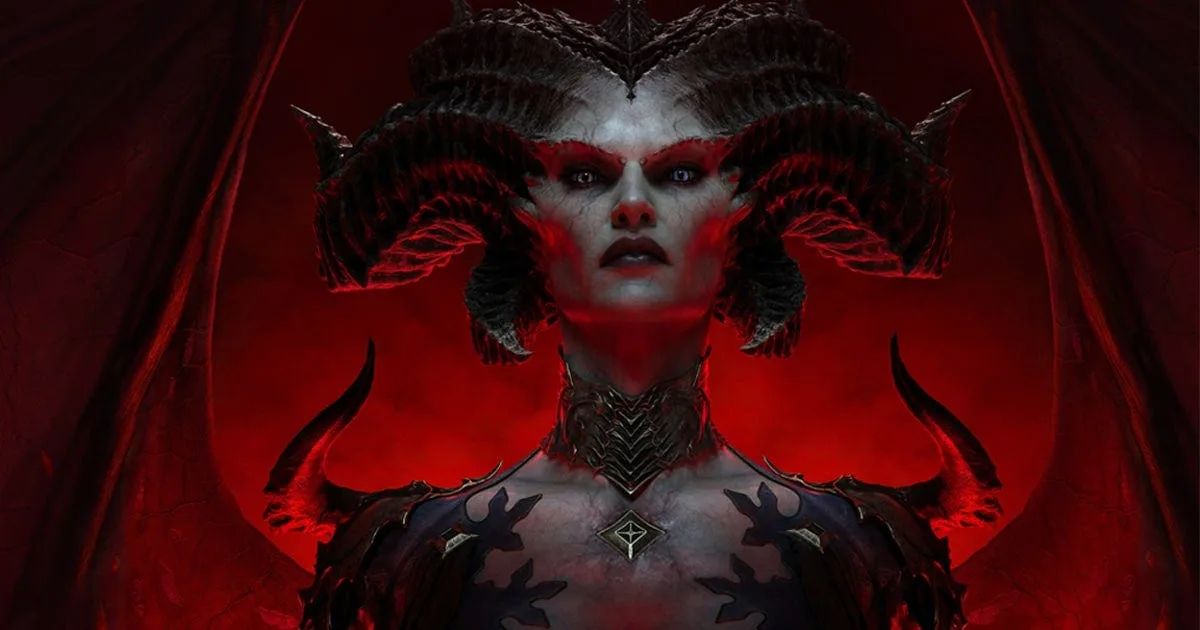 Ilustração de Diablo 4 mostrando altar de Lilith e clima sombrio do jogo