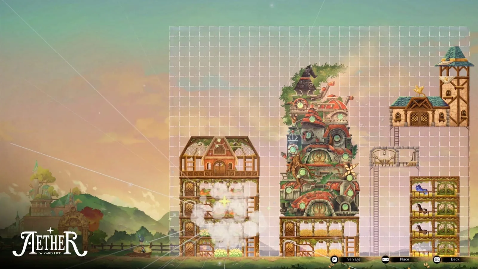 Imagem de Aether Wizard Life com cenário de fantasia e elementos de exploração