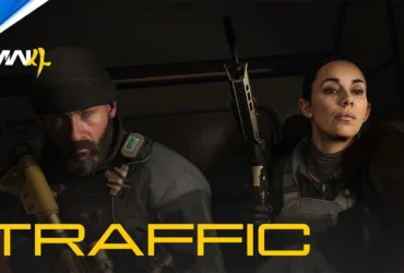 Imagem de Call of Duty: Modern Warfare 4 mostrando Price e Valeria no vídeo Campaign First Look: Traffic