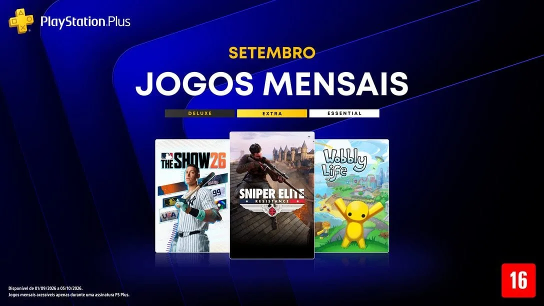 Jogos mensais de setembro do PlayStation Plus com Sniper Elite: Resistance, MLB The Show 26, Wobbly Life e Chained Echoes