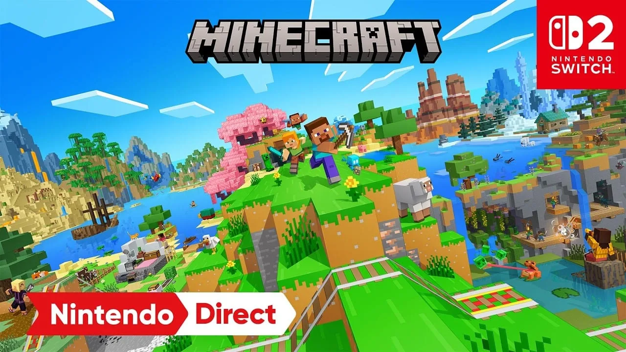 Minecraft rodando no Nintendo Switch 2 com gráficos vibrantes