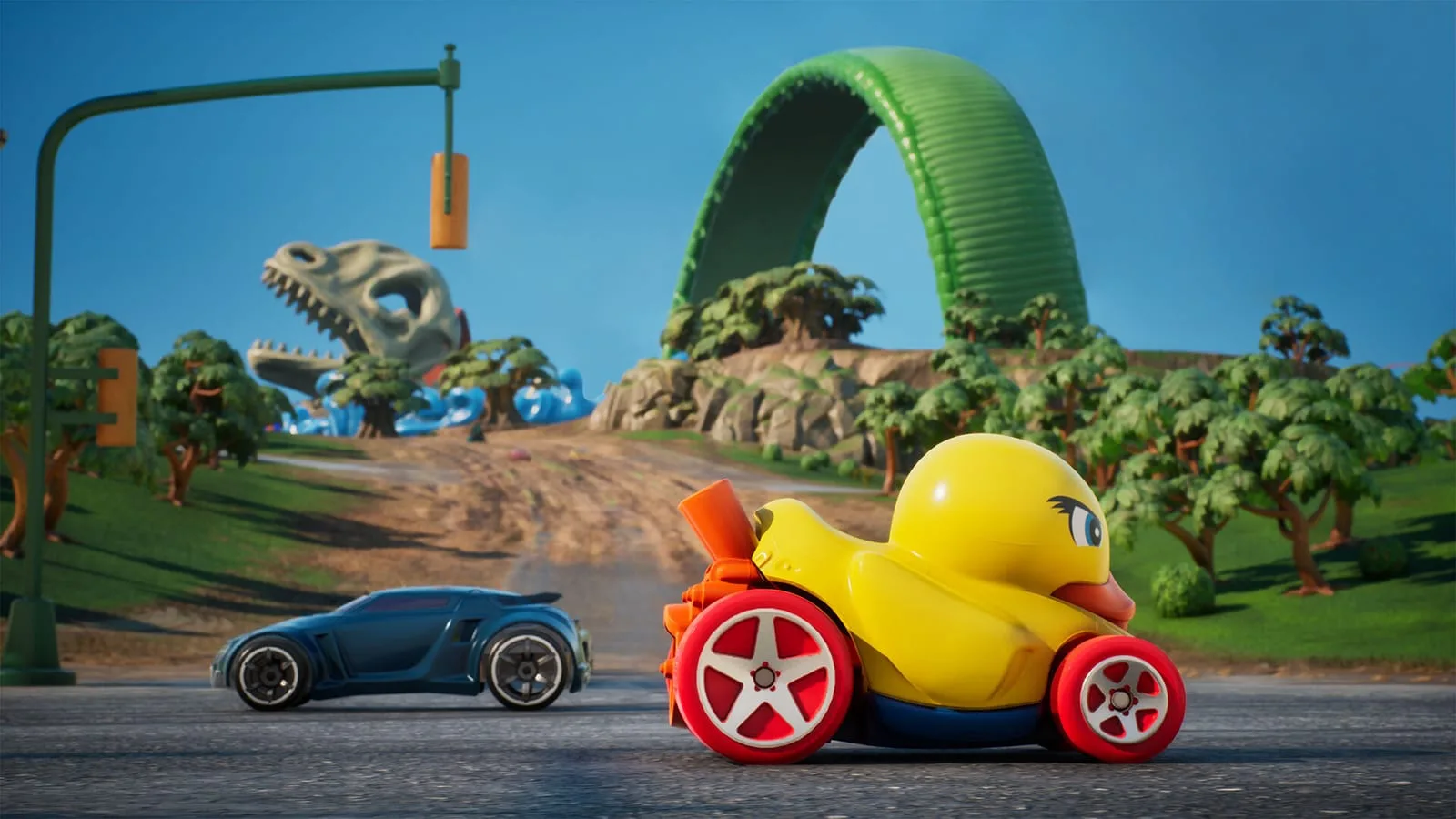 Obstáculos explosivos durante a corrida em Hot Wheels Infinite Rush
