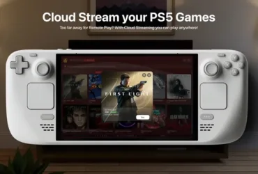 Steam Deck com destaque para o app Asobi: Remote Play e o streaming de jogos do PS Plus