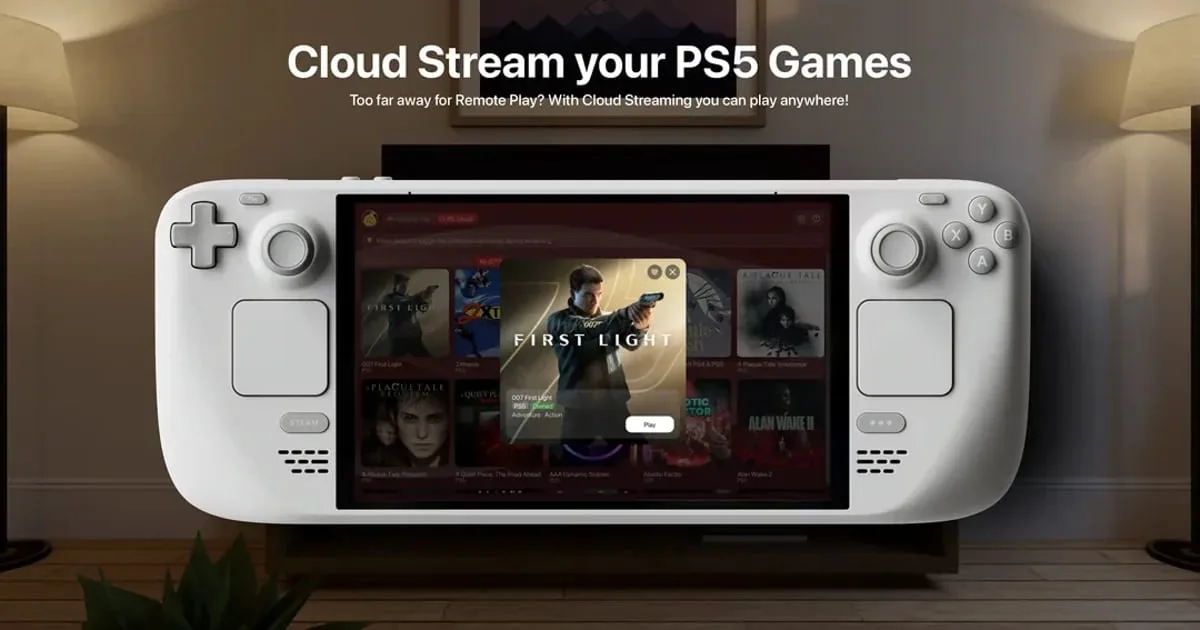 Steam Deck com destaque para o app Asobi: Remote Play e o streaming de jogos do PS Plus