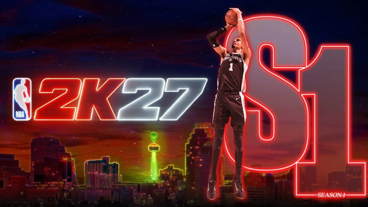 Tela do trailer de NBA 2K27 com referência visual a GTA 6