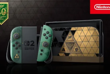 Console Switch 2 de edição especial de Zelda em preto e dourado