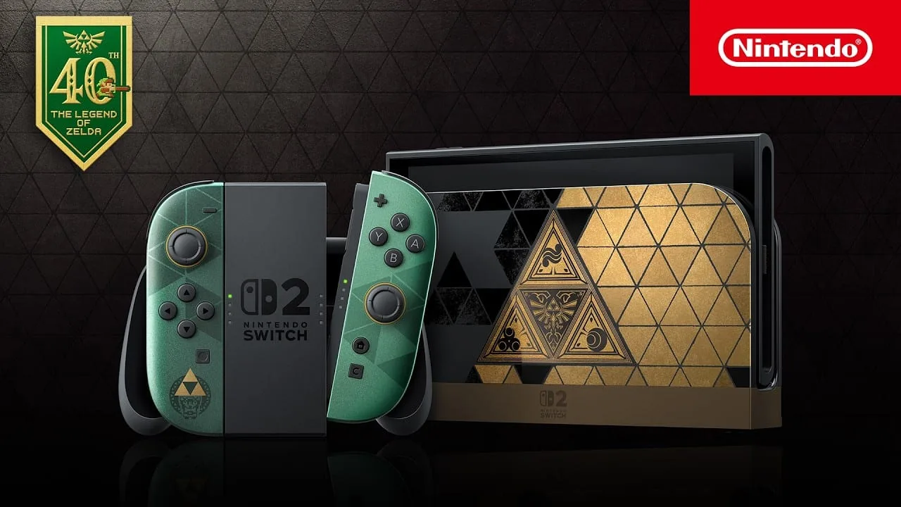 Console Switch 2 de edição especial de Zelda em preto e dourado