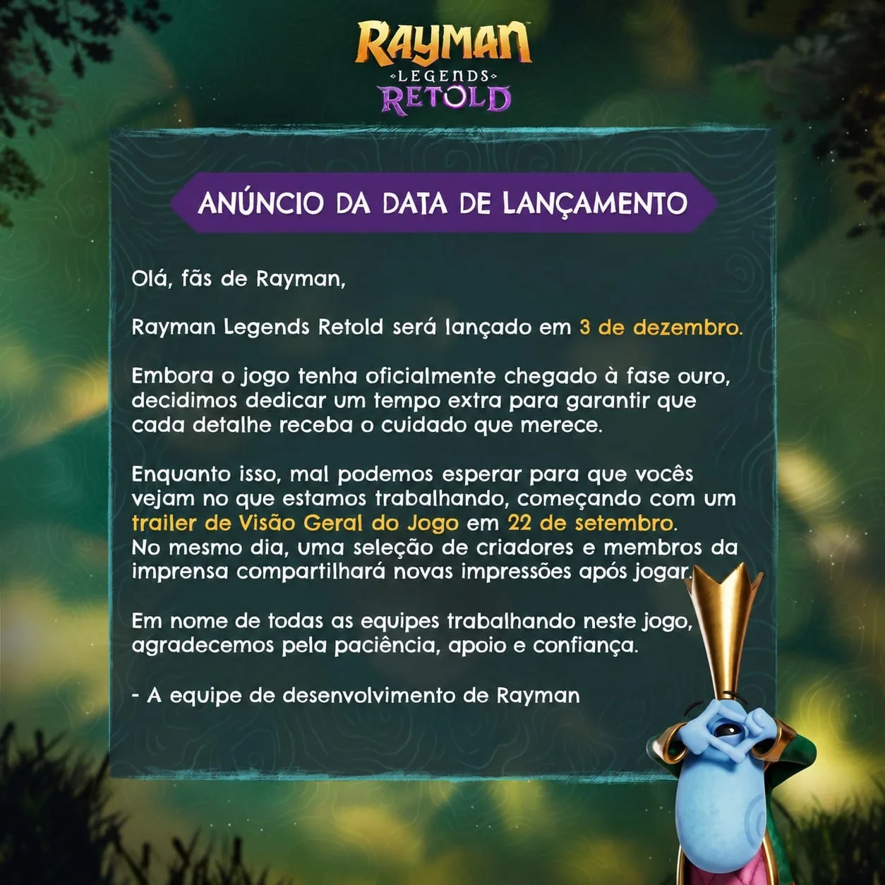 Imagem promocional de Rayman Legends Retold destacando o visual do jogo