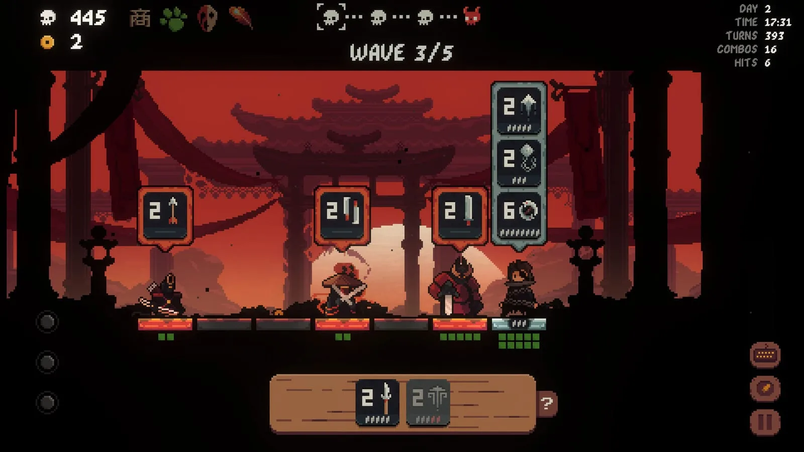 Screenshot oficial de Shogun Showdown com visual em pixel art